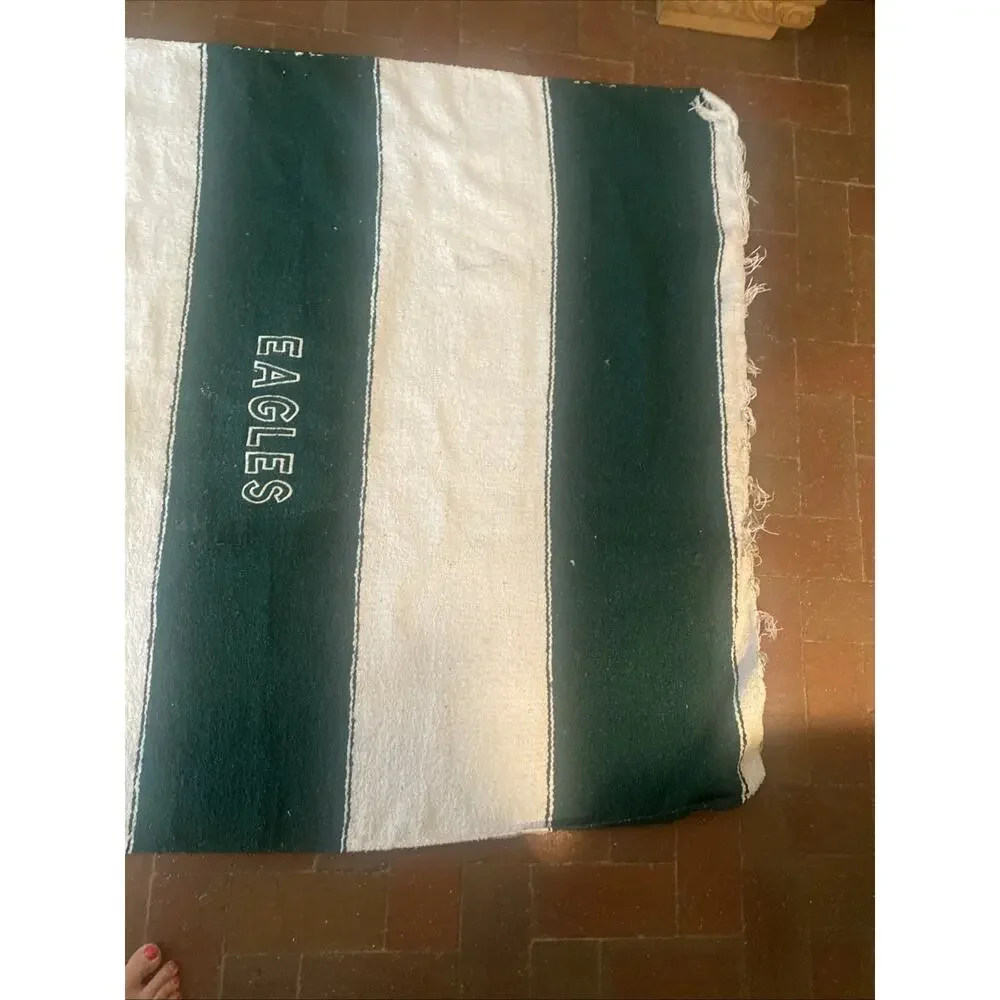 NFL Philadelphia Eagles Green White Falsa Throw Blanket 77” X 46” Logo Handmade